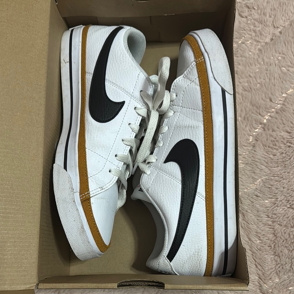 Nike Court Legacy Shoes - White, Black, and Gold